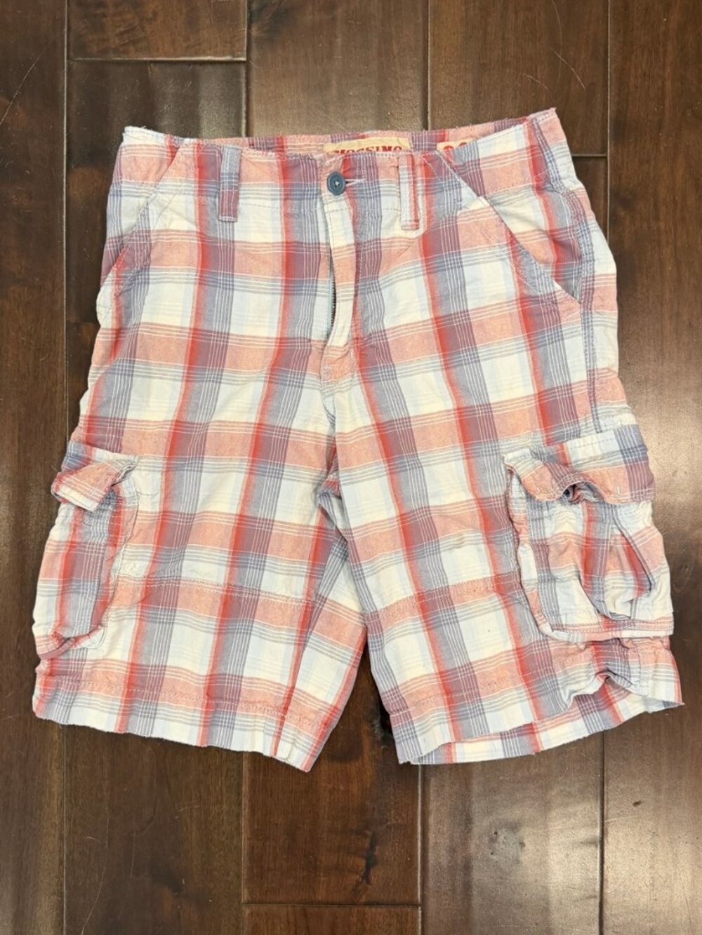 Mossimo plaid cargo shorts red blue 28